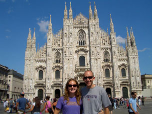 Jay and Kelly in front of the Duomo in Milan